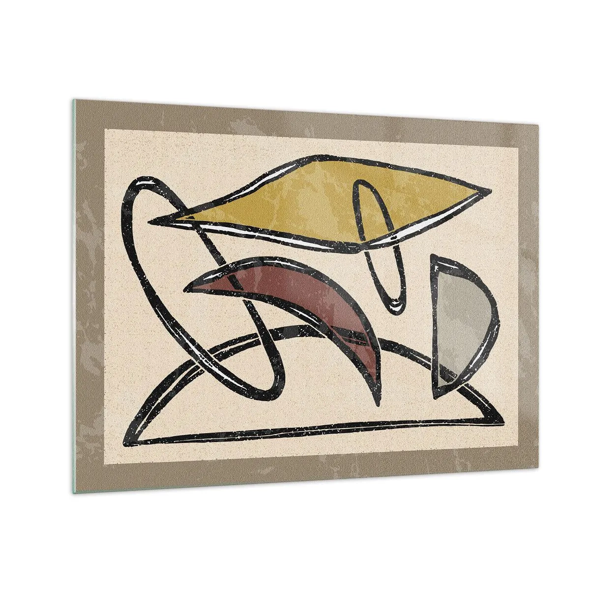 Schilderen op glas - Geometrische abstractie in geel en rood - 70x50cm - Verticale en horizontale lijnen - Moderne wanddecoratie voor woonkamer en slaapkamer ARTTOR