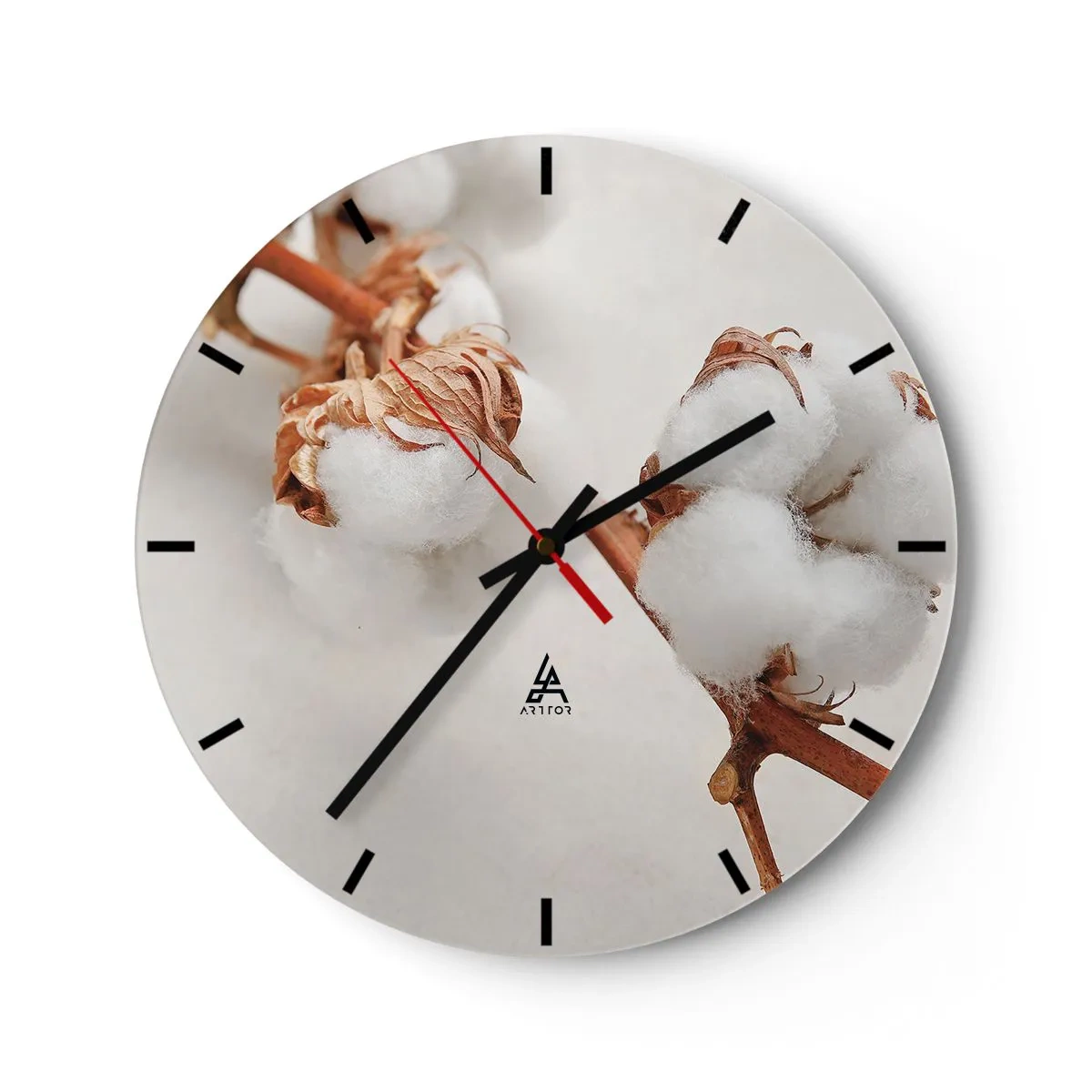 Wandklok - Klok - Witte pluizige katoenen bloemen op een lichte achtergrond - 30x30cm - Gewoon een knuffel - Moderne wanddecoratie voor woonkamer, keuken en slaapkamer ARTTOR