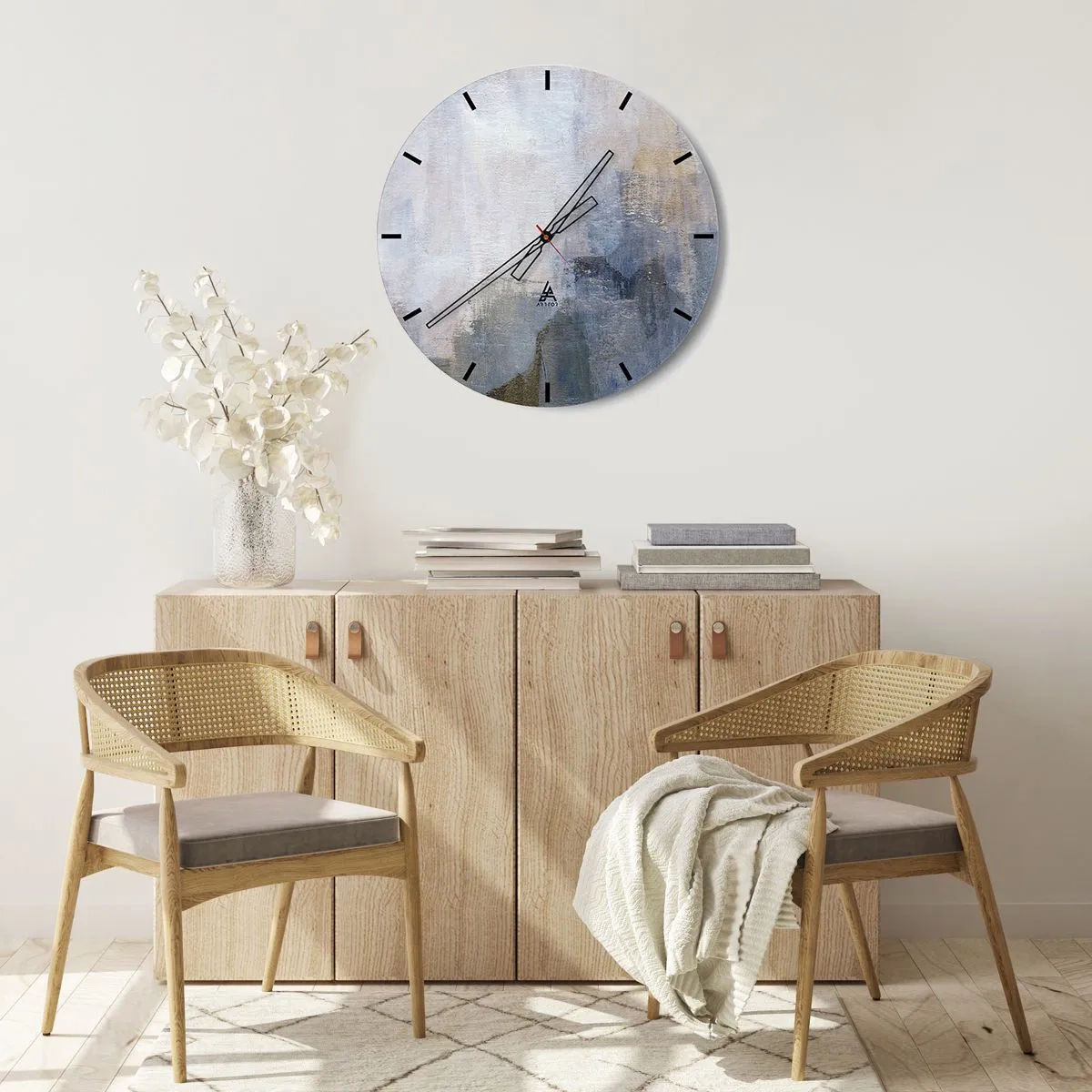 Wandklok - Klok - Abstracte compositie in tinten blauw en grijs - 30x30cm - Kleurtonen en akkoorden - Moderne wanddecoratie voor woonkamer, keuken en slaapkamer ARTTOR