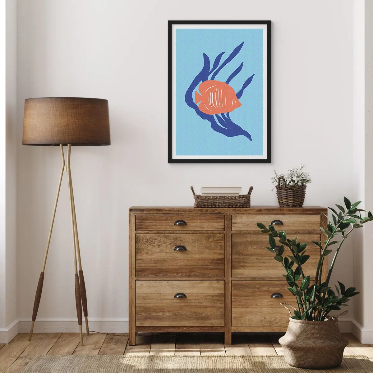 Poster in een zwarte lijst - Tropische vissen tussen zeeplanten - 50x70cm - Bewoonster van koraalwateren - Moderne wanddecoratie voor woonkamer en slaapkamer ARTTOR