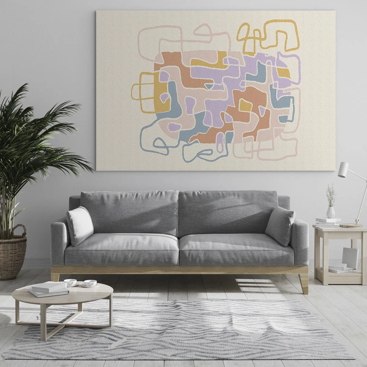 Schilderen op glas - Een kleurrijk doolhof van lijnen op een crèmekleurige achtergrond - 70x50cm - Labyrint – een vreugdevol avontuur - Moderne wanddecoratie voor woonkamer en slaapkamer ARTTOR
