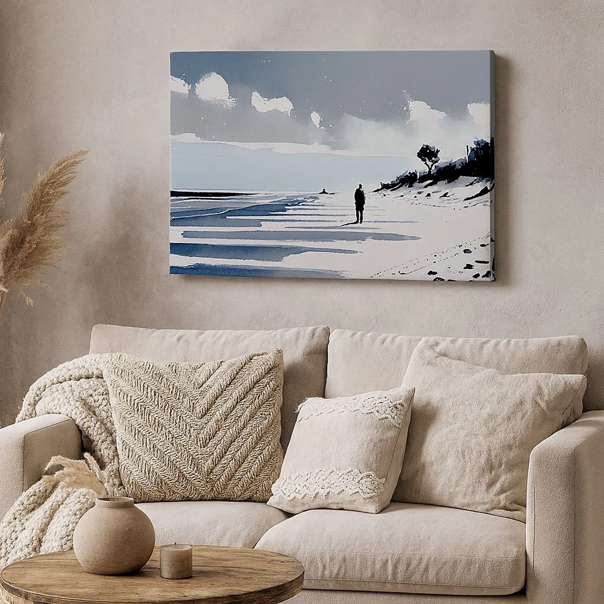 Schilderen op canvas - Een eenzame figuur die over een leeg strand loopt - 70x50cm - Alleen - Moderne wanddecoratie voor woonkamer en slaapkamer ARTTOR