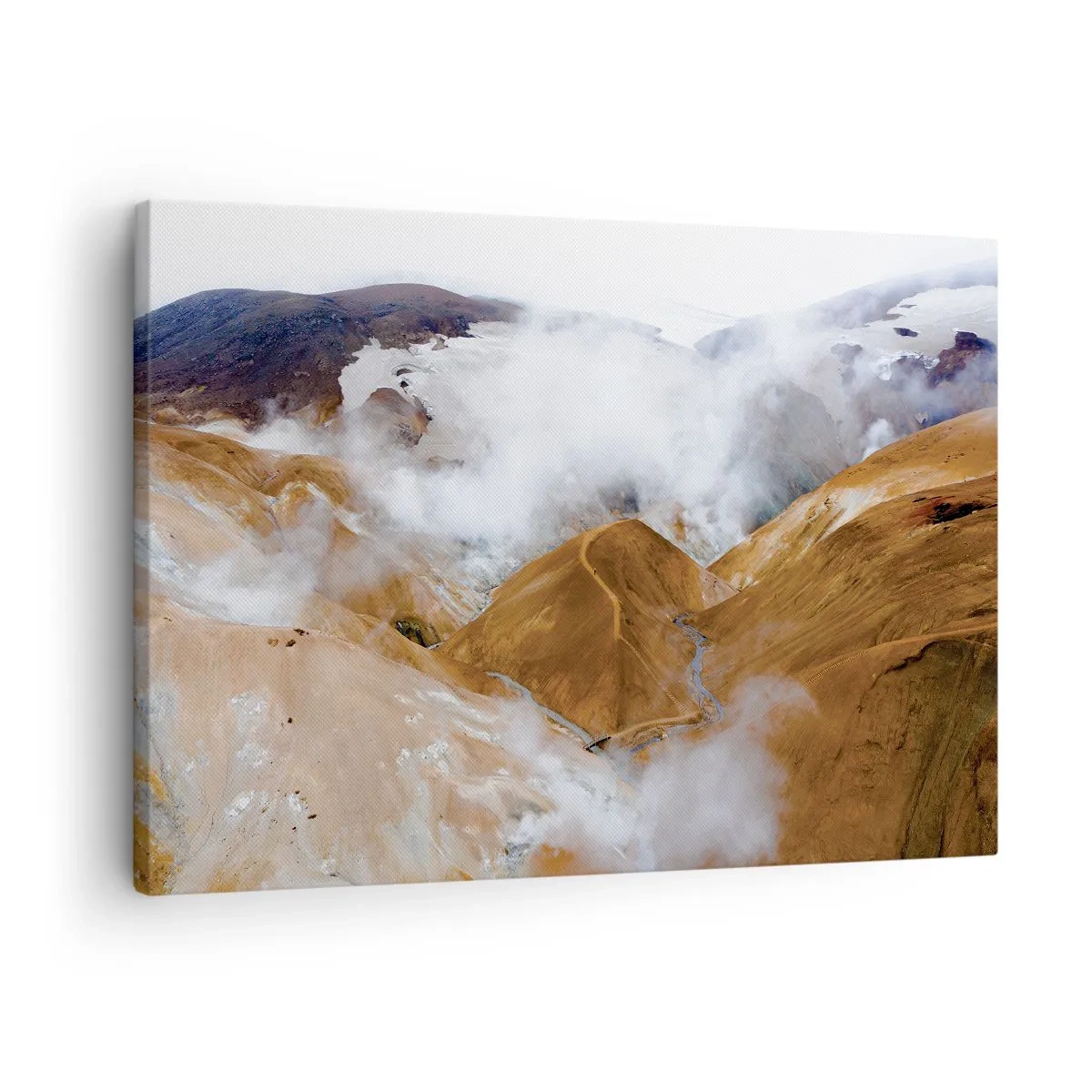 Schilderen op canvas - Een berglandschap met stoom in een ruw klimaat - 70x50cm - De rauwe schoonheid van IJsland - Moderne wanddecoratie voor woonkamer en slaapkamer ARTTOR