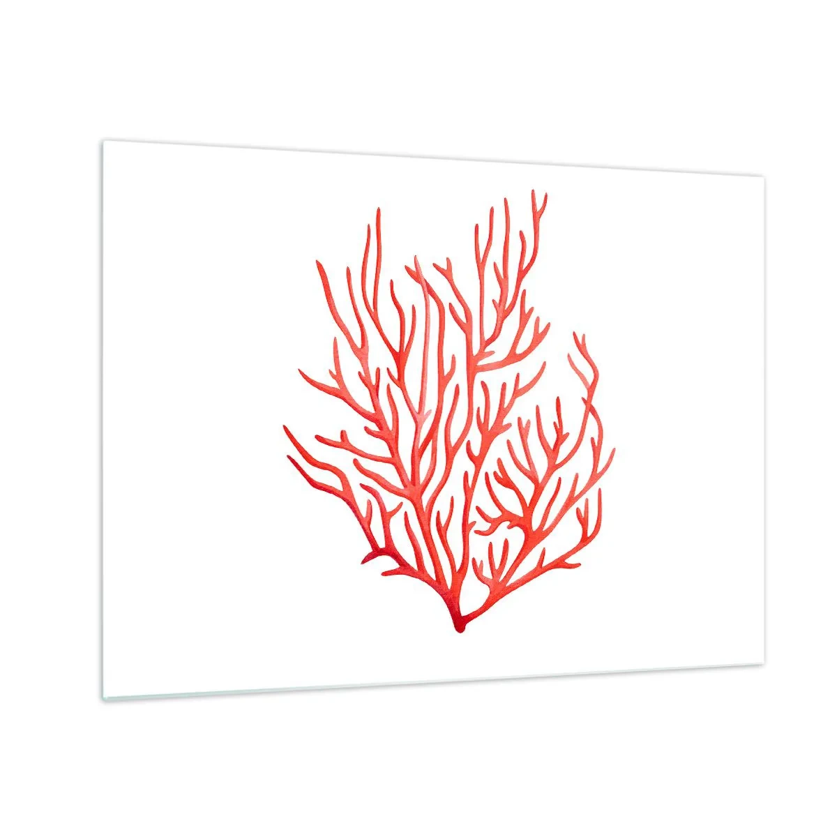 Schilderen op glas - Rood koraal met een filigraanstructuur op een witte achtergrond - 70x50cm - Koraal filigraan - Moderne wanddecoratie voor woonkamer en slaapkamer ARTTOR