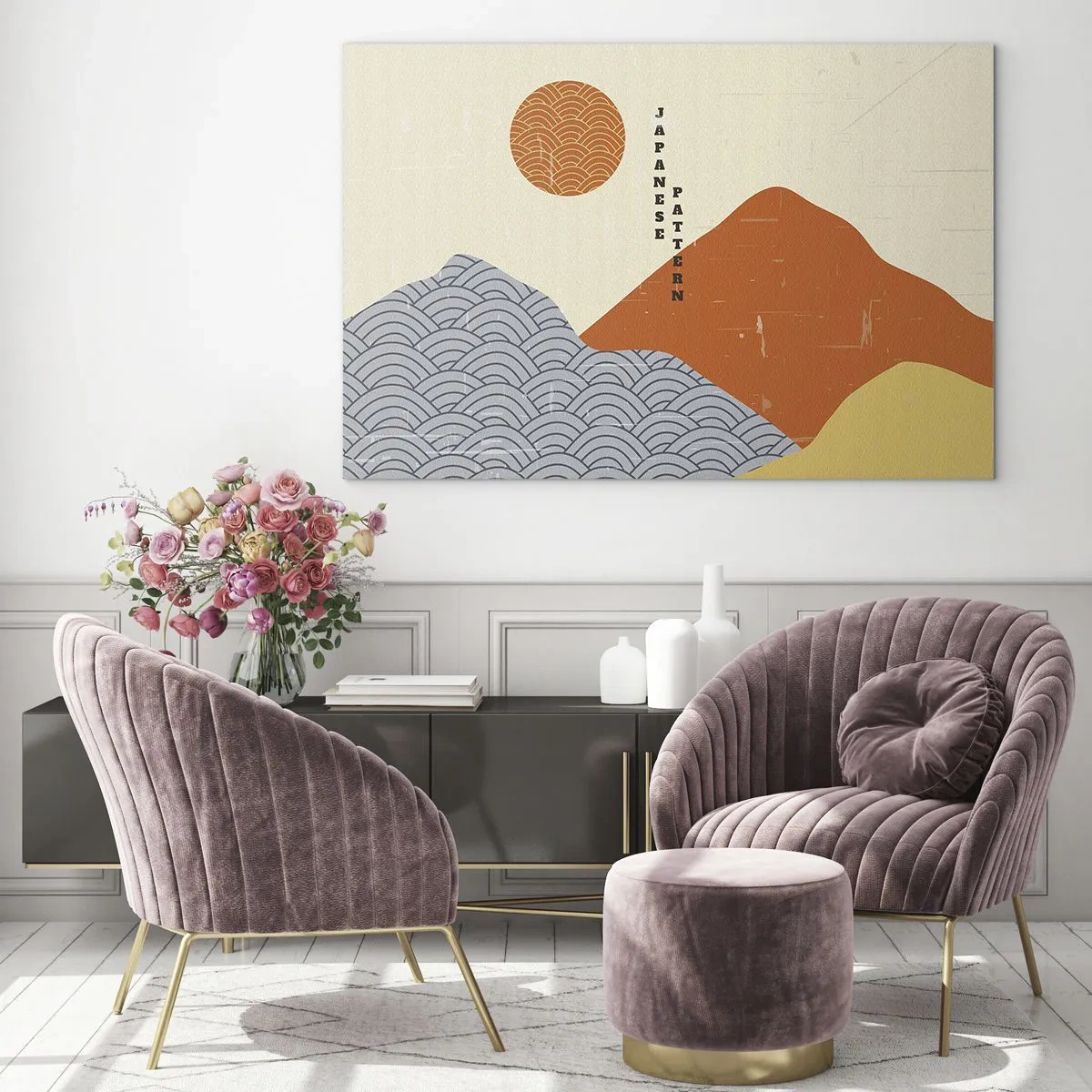 Schilderen op glas - Afbeeldingen met Japanse berg- en zonpatronen - 70x50cm - In de Japanse spirit - Moderne wanddecoratie voor woonkamer en slaapkamer ARTTOR