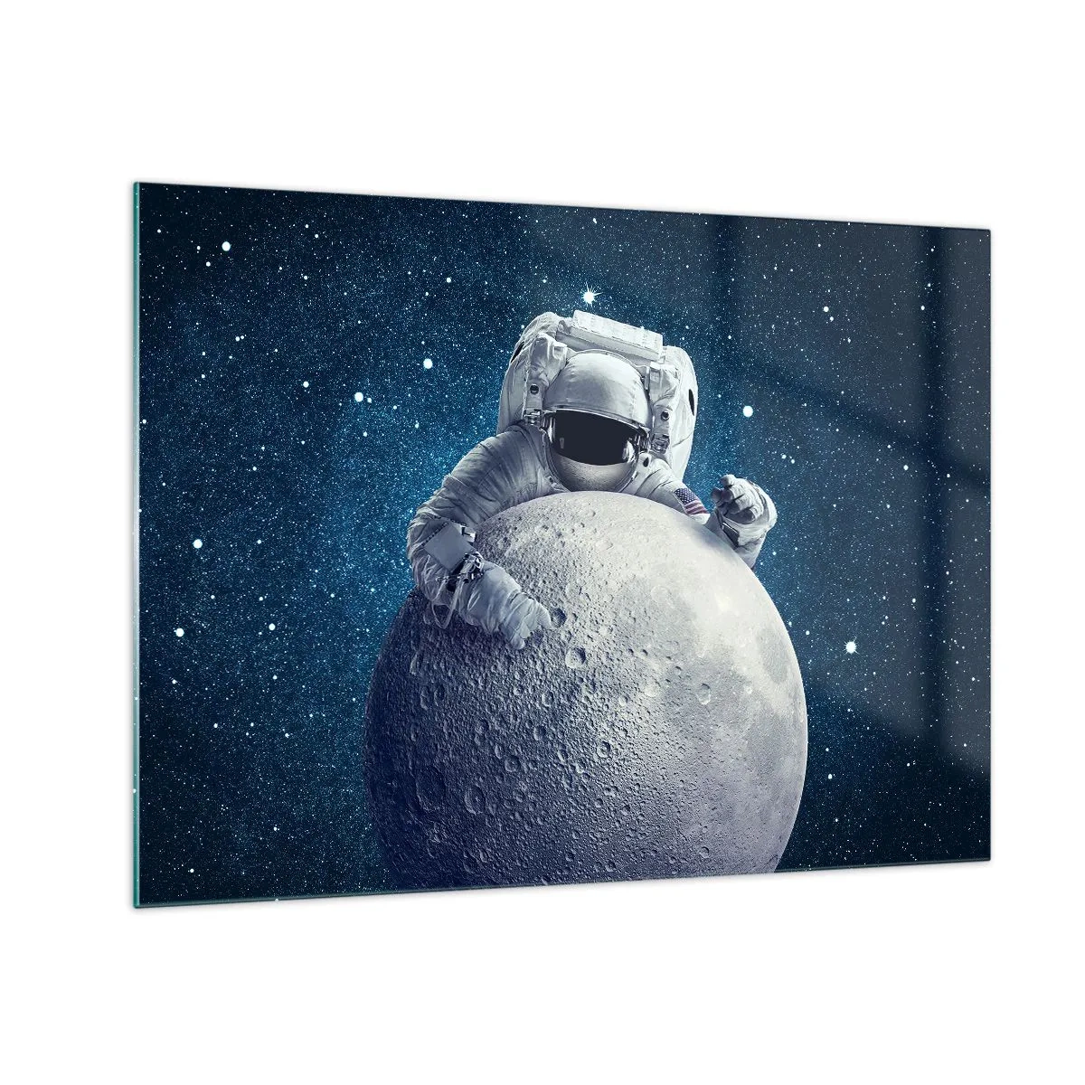 Schilderen op glas - Astronaut omhelst de maan tegen een sterrenhemel - 70x50cm - Ruimte grappenmaker - Moderne wanddecoratie voor woonkamer en slaapkamer ARTTOR