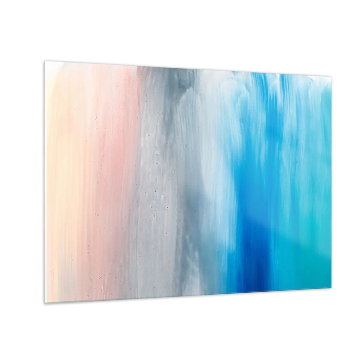 Schilderen op glas - Verticale strepen in pastel- en blauwkleuren in een abstracte stijl. - 70x50cm - Elementen: lucht - Moderne wanddecoratie voor woonkamer en slaapkamer ARTTOR
