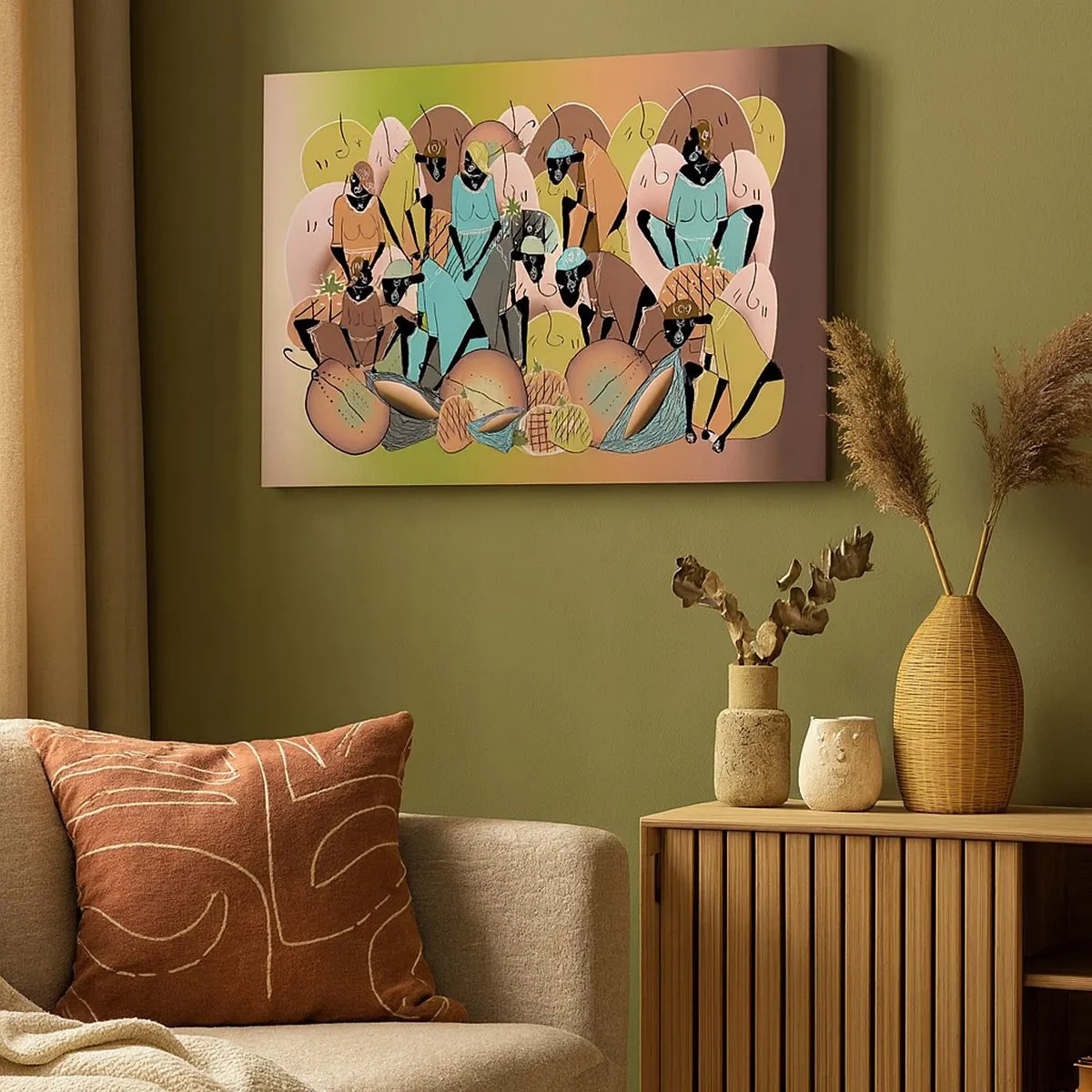 Schilderen op canvas - Een kleurrijke abstracte compositie geïnspireerd door de Afrikaanse cultuur - 70x50cm - Er komt een geweldige vakantie aan - Moderne wanddecoratie voor woonkamer en slaapkamer ARTTOR