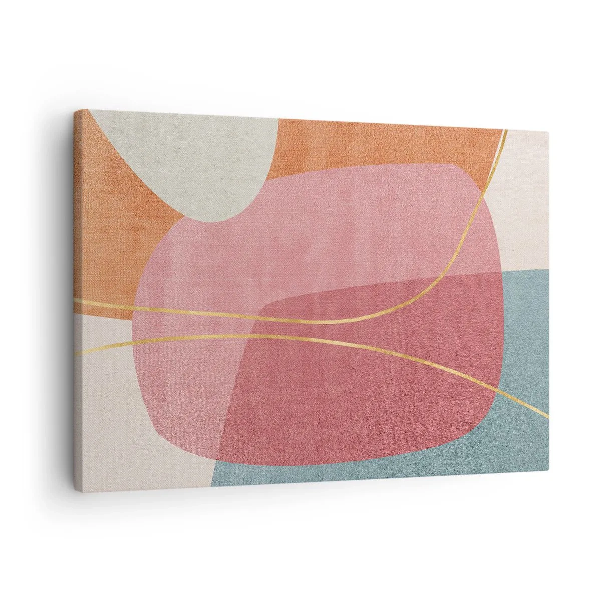 Schilderen op canvas - Abstracte vormen in pastelkleuren met delicate lijnen - 70x50cm - Pastelkleurcompositie met gouddraad - Moderne wanddecoratie voor woonkamer en slaapkamer ARTTOR