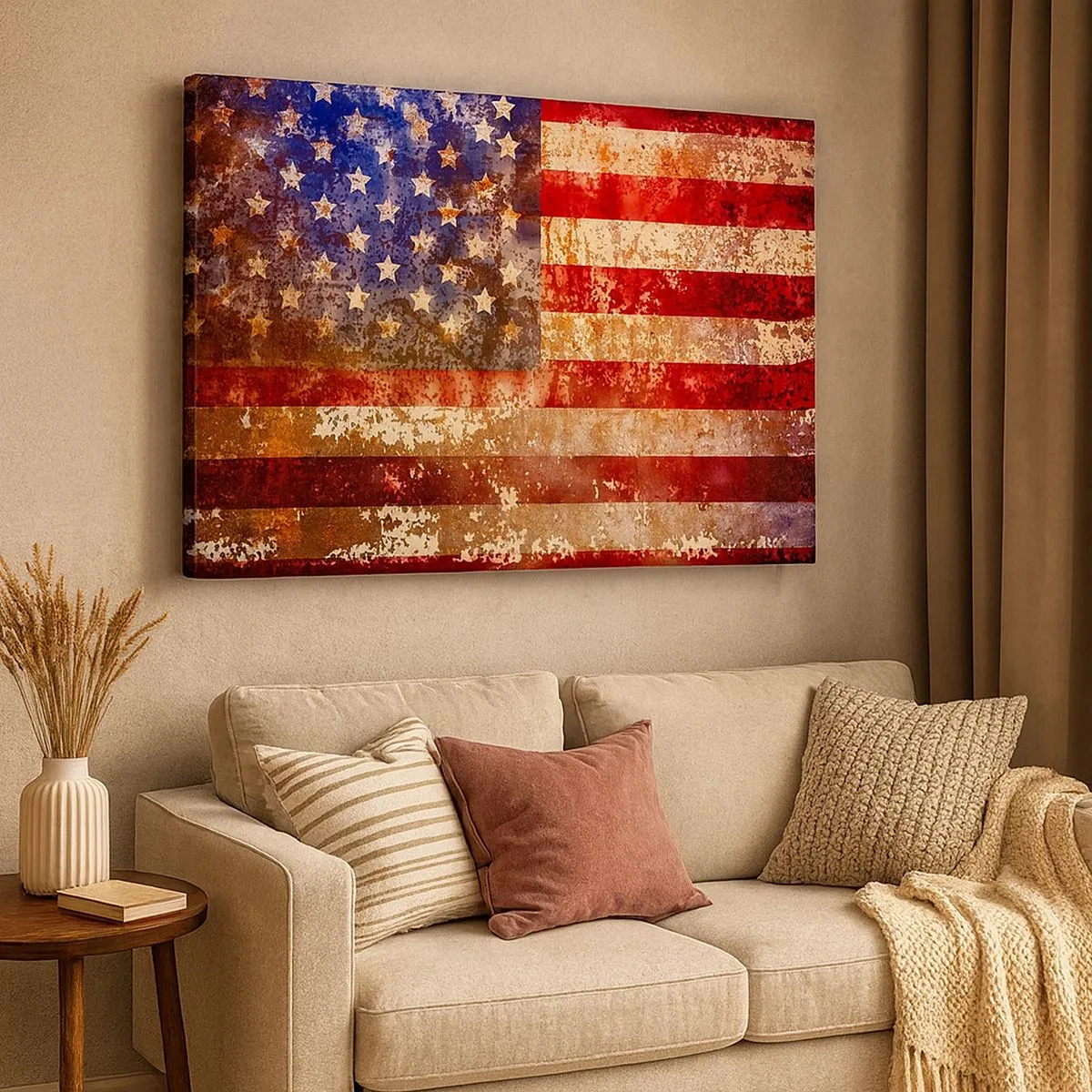 Schilderen op canvas - Gestileerde Amerikaanse vlag met een verouderd effect - 70x50cm - Glorie vervaagt niet - Moderne wanddecoratie voor woonkamer en slaapkamer ARTTOR