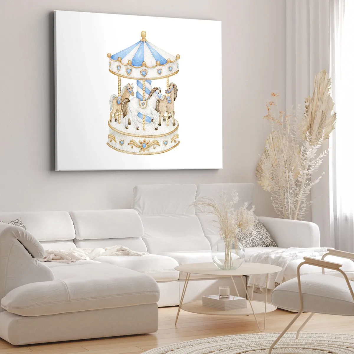 Schilderen op canvas - Een draaimolen in pastelkleuren op een witte achtergrond - 70x50cm - Zoete jeugd - Moderne wanddecoratie voor woonkamer en slaapkamer ARTTOR