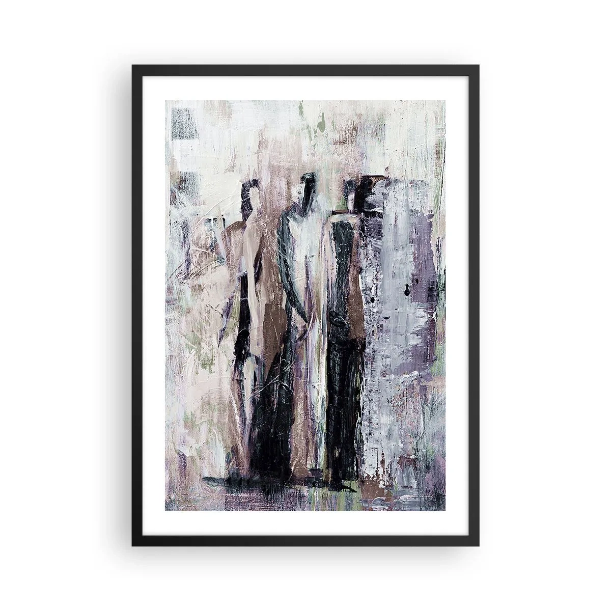 Poster in een zwarte lijst - Abstracte figuren in gedempte kleuren - 50x70cm - De mysterieuze drie - Moderne wanddecoratie voor woonkamer en slaapkamer ARTTOR