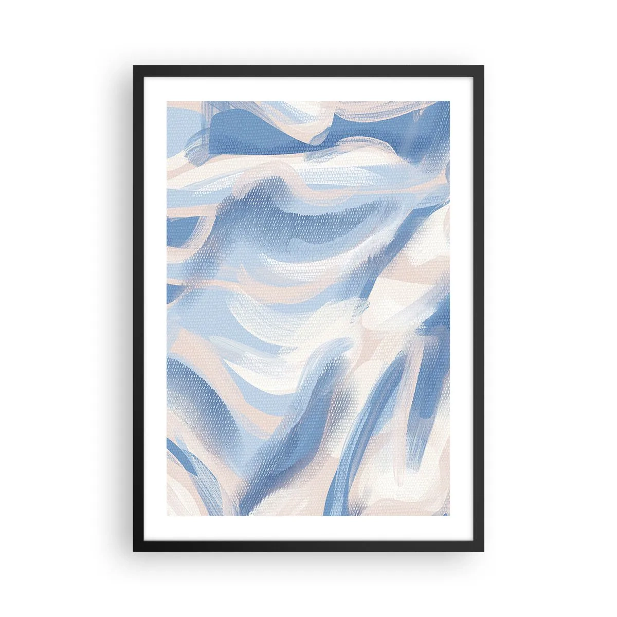 Poster in een zwarte lijst - Abstracte golf in tinten blauw en beige - 50x70cm - Blauwe golven - Moderne wanddecoratie voor woonkamer en slaapkamer ARTTOR