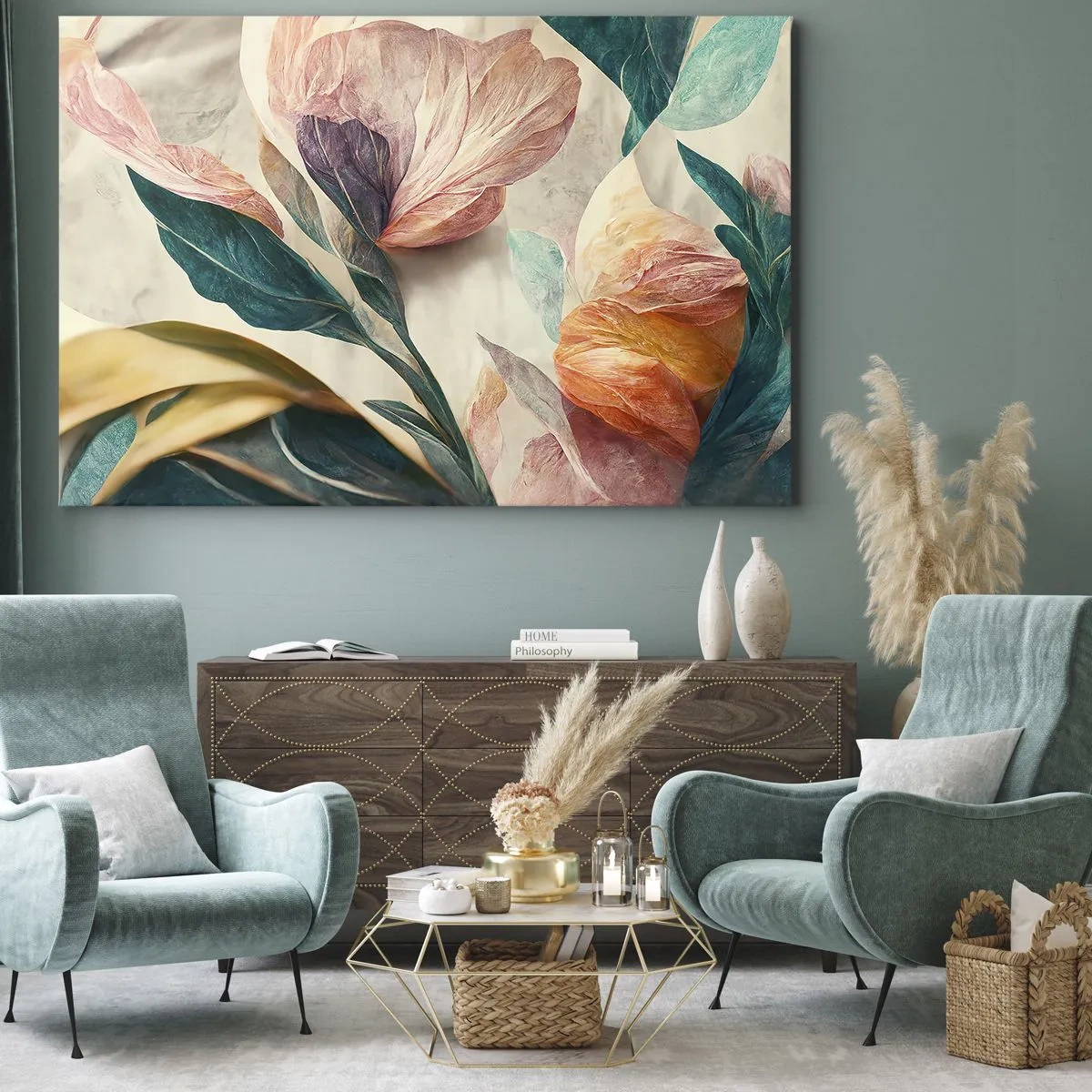 Schilderen op canvas - Kleurrijke tropische bloemen op een lichte achtergrond - 70x50cm - Bloemen van de zuidelijke eilanden - Moderne wanddecoratie voor woonkamer en slaapkamer ARTTOR