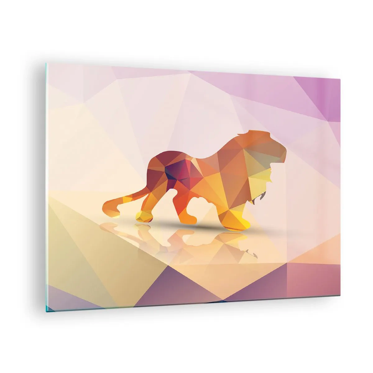 Schilderen op glas - Geometrische leeuw in kleurrijke abstractie - 70x50cm - De diamanten koning - Moderne wanddecoratie voor woonkamer en slaapkamer ARTTOR
