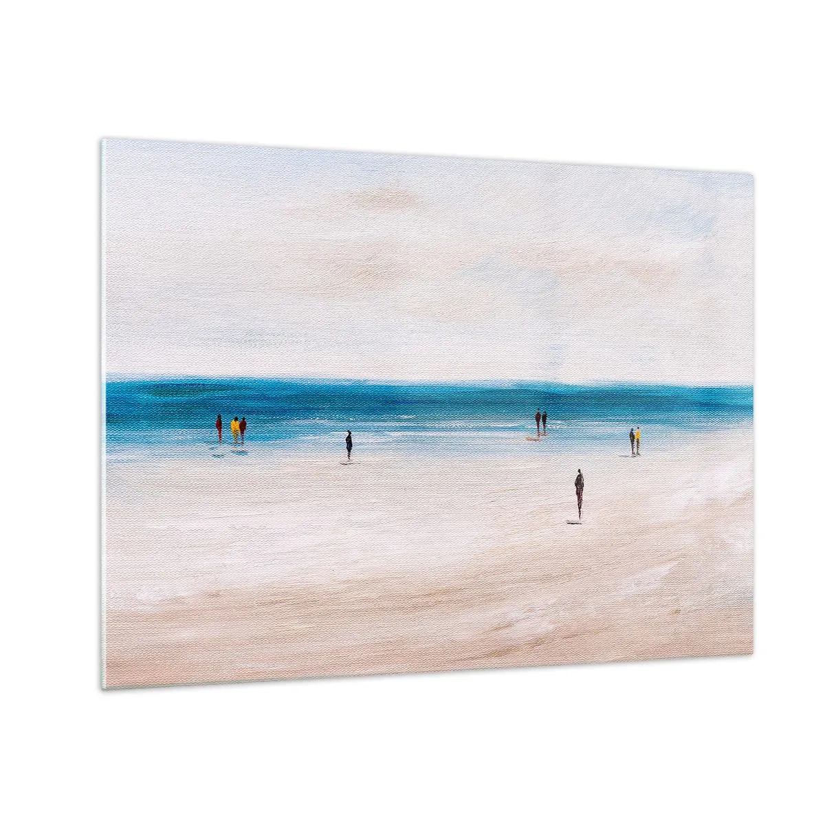 Schilderen op glas - Een rustig strand met silhouetten van mensen die langs de kustlijn lopen - 70x50cm - Een natuurlijke behoefte - Moderne wanddecoratie voor woonkamer en slaapkamer ARTTOR