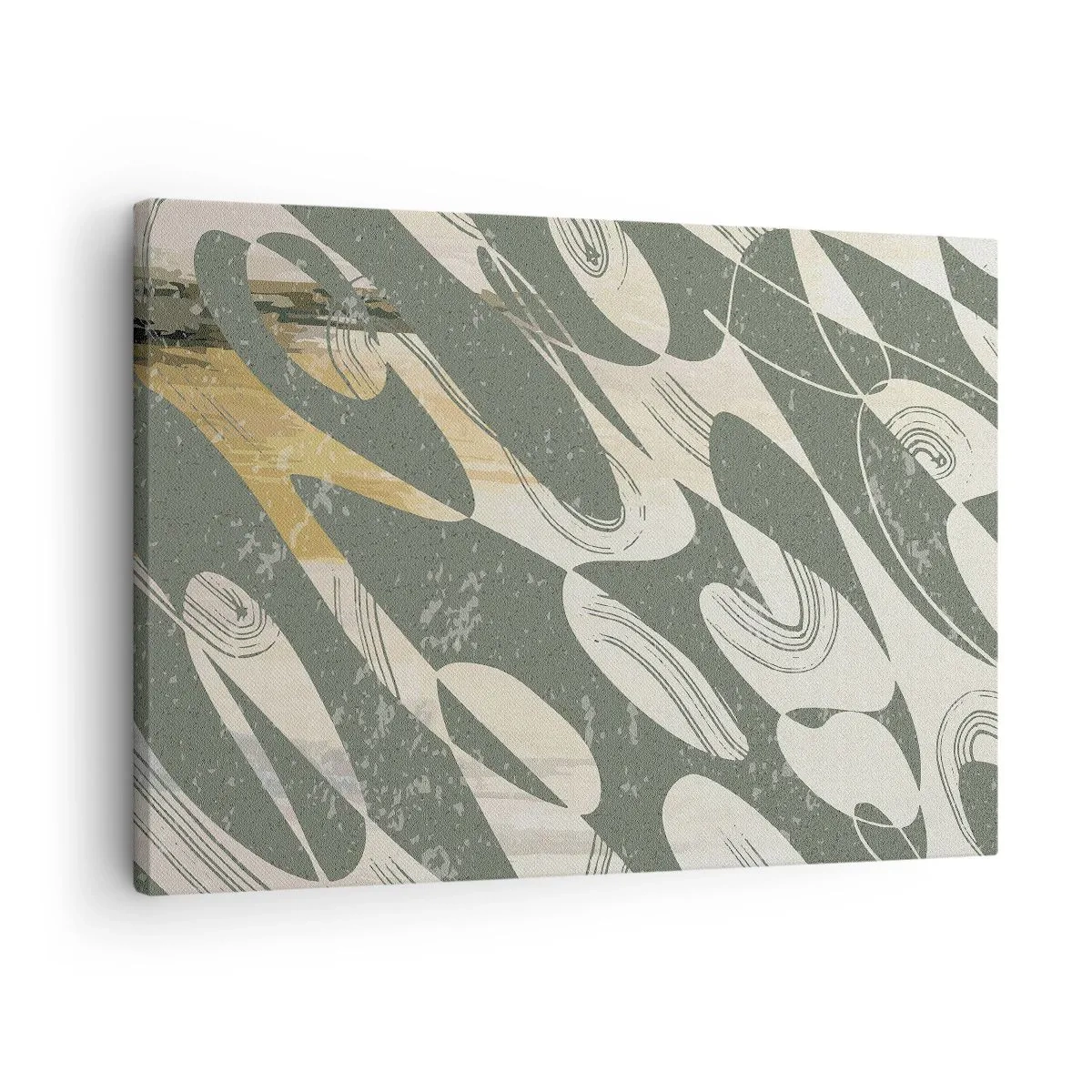 Schilderen op canvas - Dynamische vormen in tinten groen en goud - 70x50cm - Ritmische abstractie - Moderne wanddecoratie voor woonkamer en slaapkamer ARTTOR