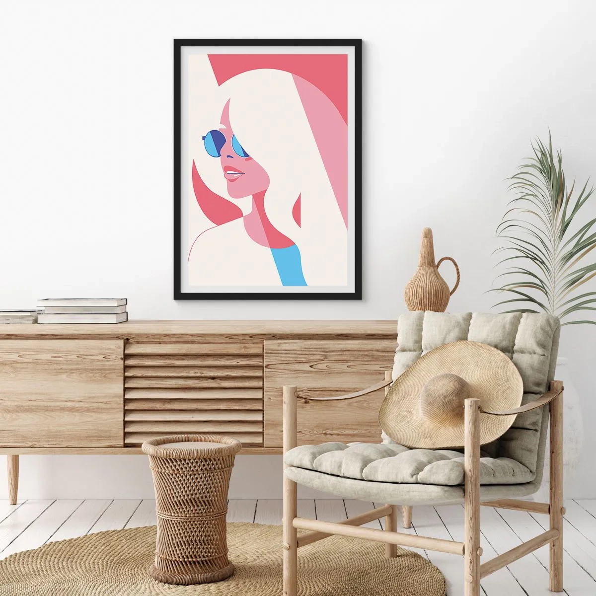 Poster in een zwarte lijst - Gestileerd portret van een vrouw met een zonnebril - 50x70cm - Het was een blondine... - Moderne wanddecoratie voor woonkamer en slaapkamer ARTTOR