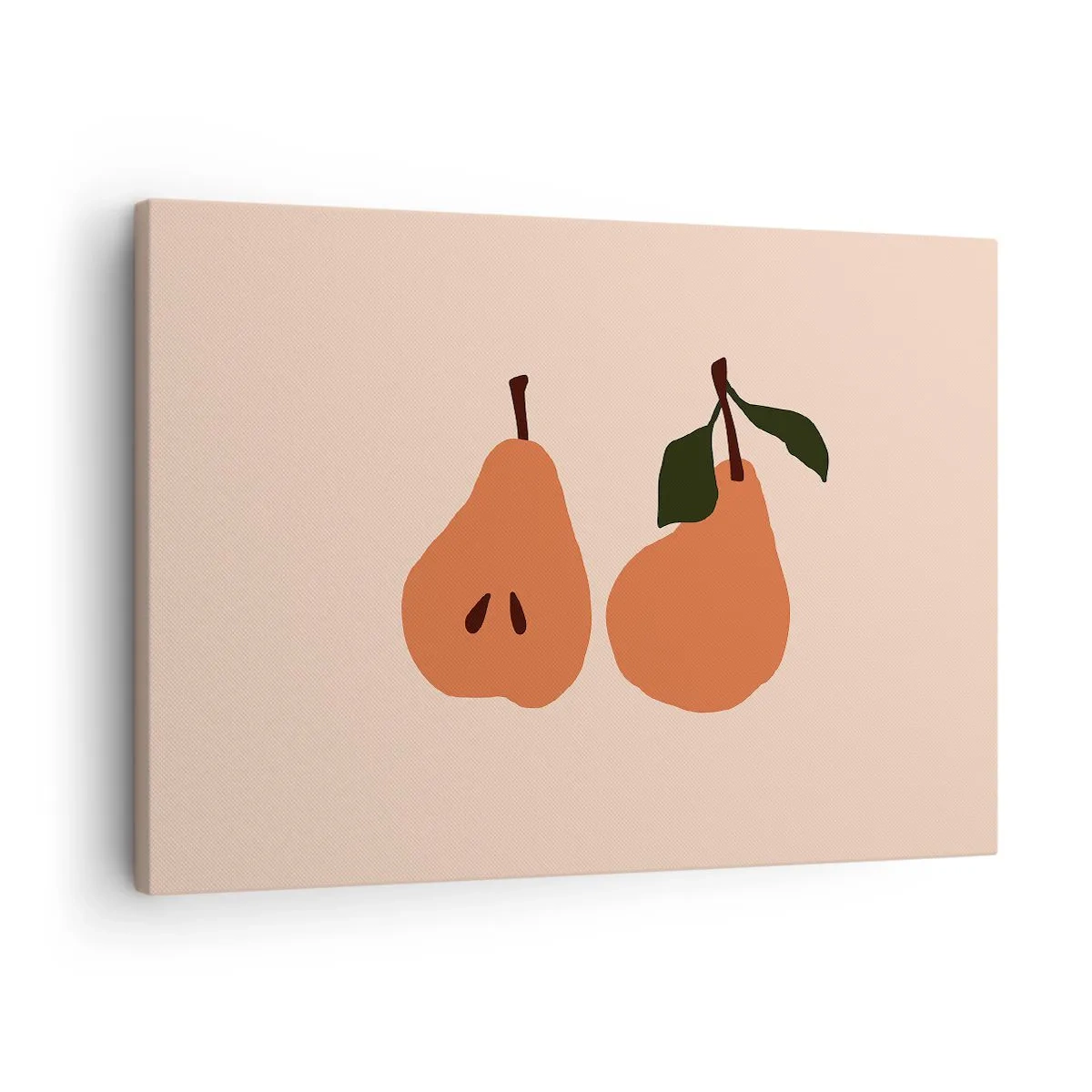 Schilderen op canvas - Een minimalistische illustratie van twee peren op een beige achtergrond. - 70x50cm - Zoetheid zelf - Moderne wanddecoratie voor woonkamer en slaapkamer ARTTOR
