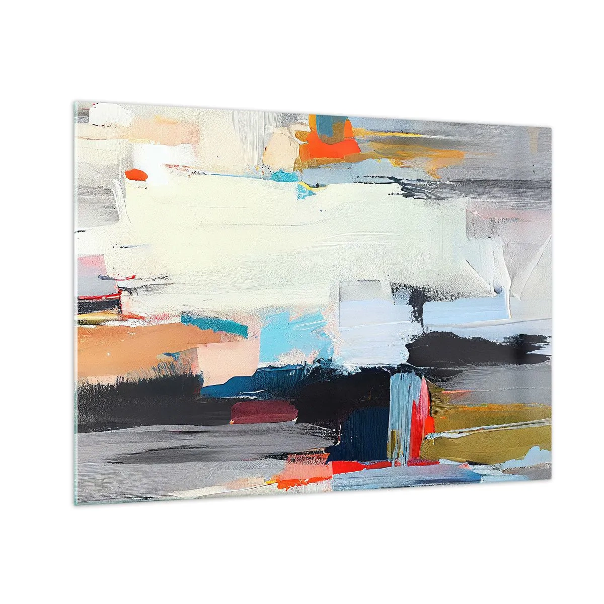 Schilderen op glas - Abstracte compositie met kleurrijke vlekken en strepen - 70x50cm - Is er een methode? - Moderne wanddecoratie voor woonkamer en slaapkamer ARTTOR