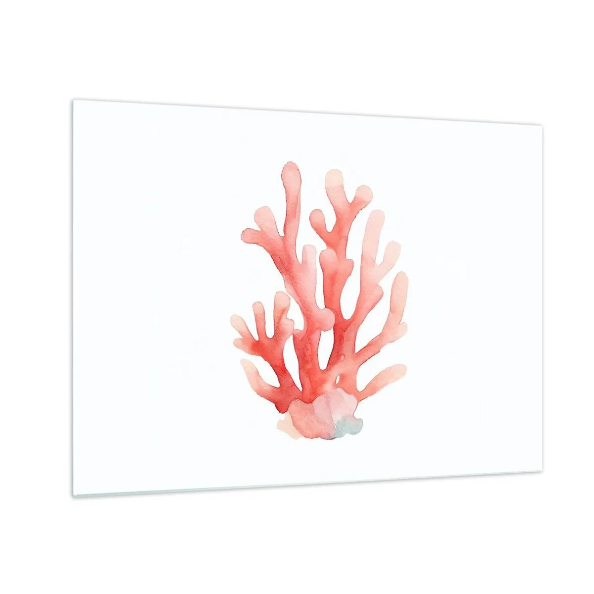 Schilderen op glas - Aquarel roze koraal op witte achtergrond - 70x50cm - Koraalkleurig koraal - Moderne wanddecoratie voor woonkamer en slaapkamer ARTTOR