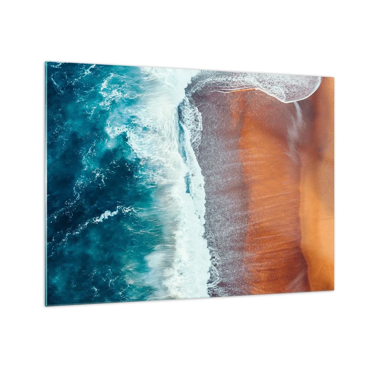 Schilderen op glas - Luchtfoto van het oceaanoppervlak en de kust - 70x50cm - Aanraking van de oceaan - Moderne wanddecoratie voor woonkamer en slaapkamer ARTTOR
