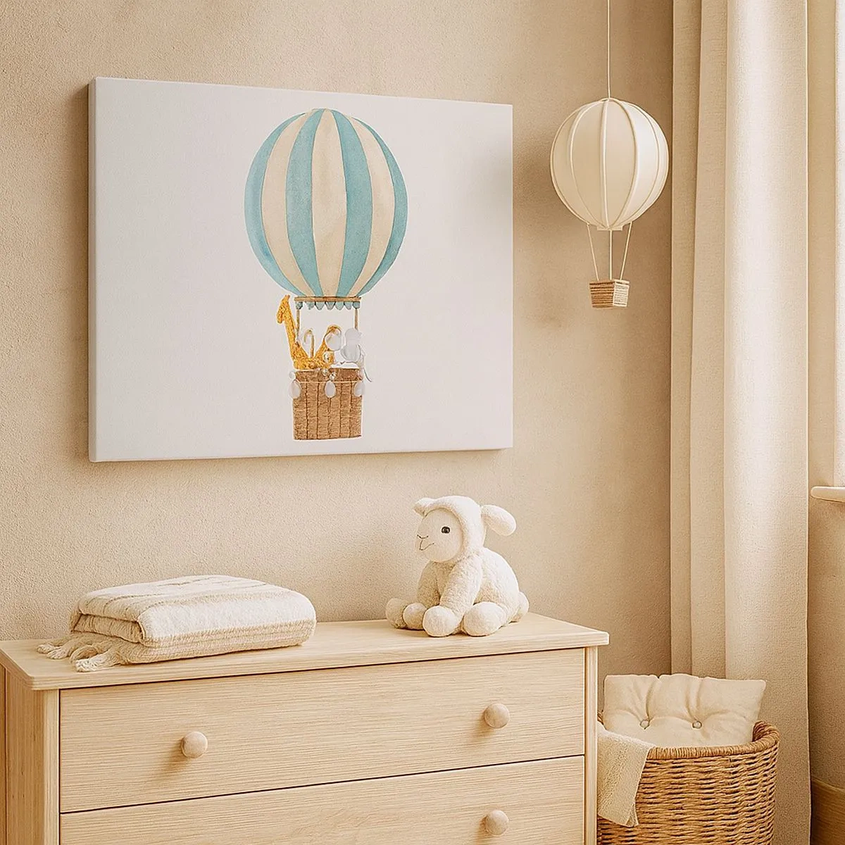 Schilderen op canvas - Een ballon met schattige dieren in pastelkleuren - 70x50cm - Fantastische reis - Moderne wanddecoratie voor woonkamer en slaapkamer ARTTOR
