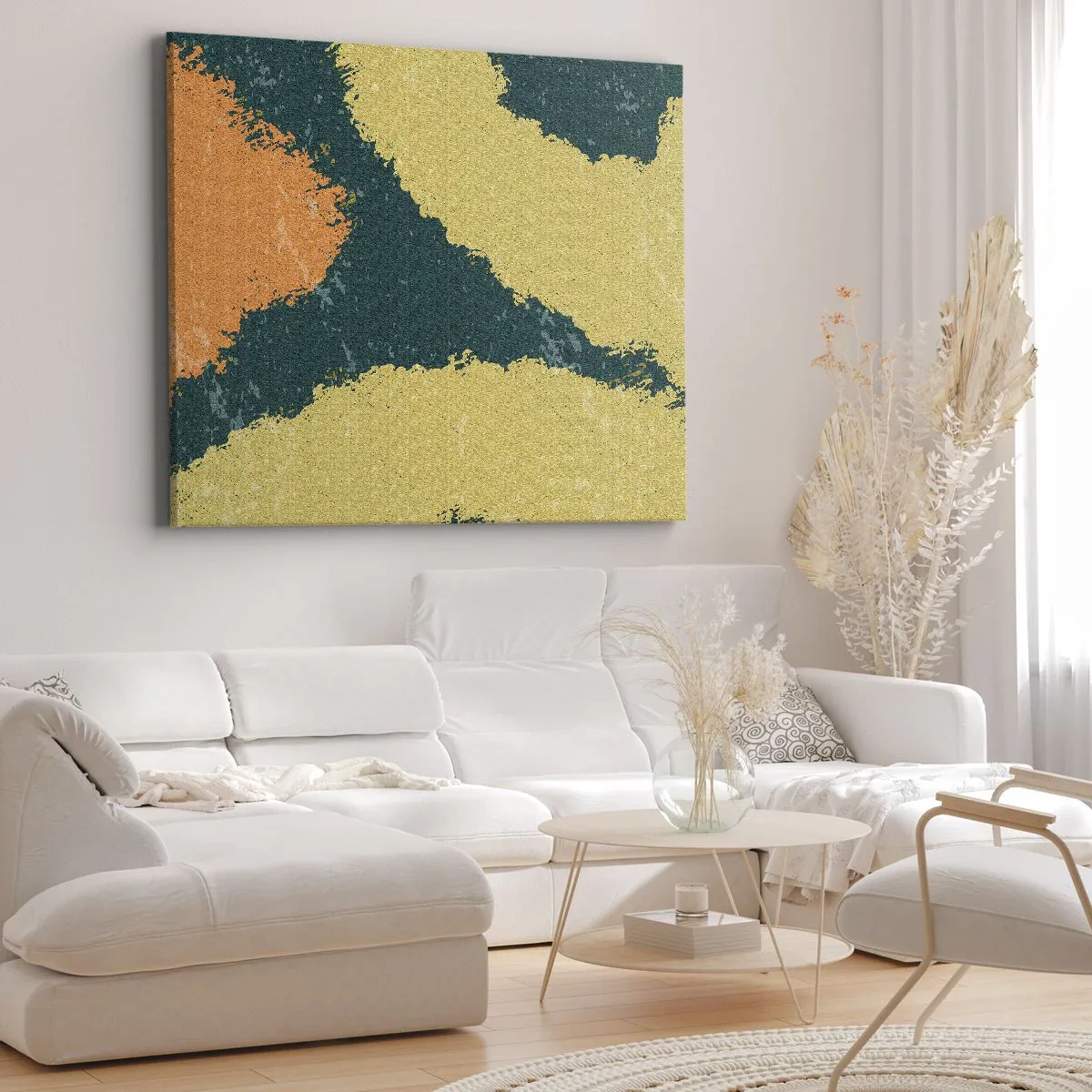 Schilderen op canvas - Abstracte vlekken in aardse en groene kleuren - 70x50cm - Abstractie – langzame beweging - Moderne wanddecoratie voor woonkamer en slaapkamer ARTTOR