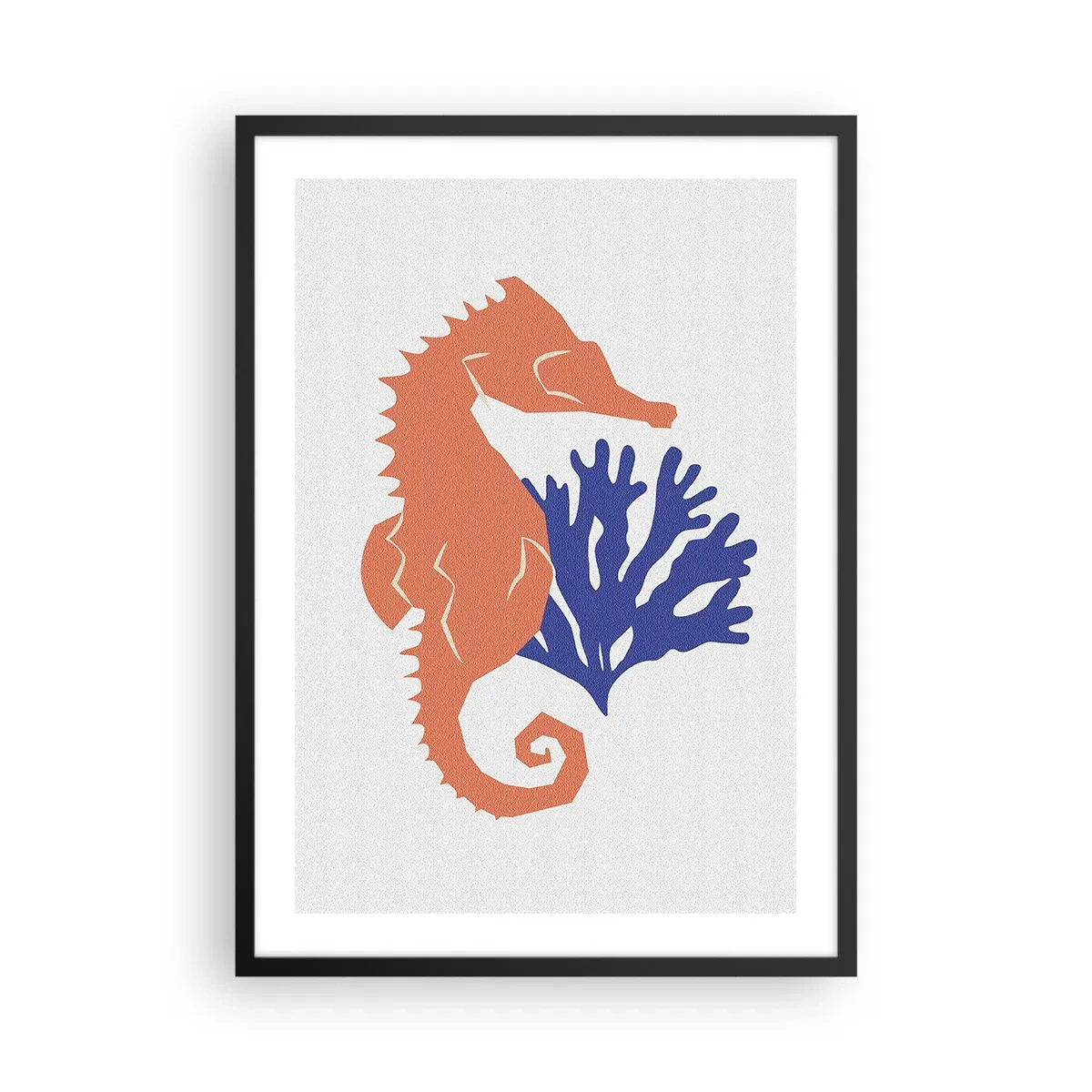 Poster in een zwarte lijst - Minimalistische zeepaard- en koraalafbeelding - 50x70cm - In een onderwaterweide - Moderne wanddecoratie voor woonkamer en slaapkamer ARTTOR