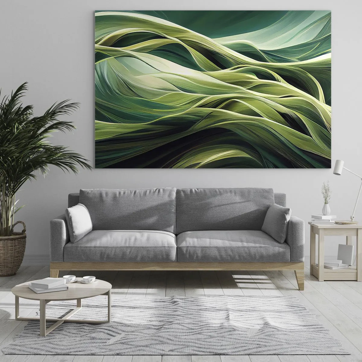 Schilderen op glas - Abstracte groene golven met organische vormen - 70x50cm - Abstract groen spel - Moderne wanddecoratie voor woonkamer en slaapkamer ARTTOR