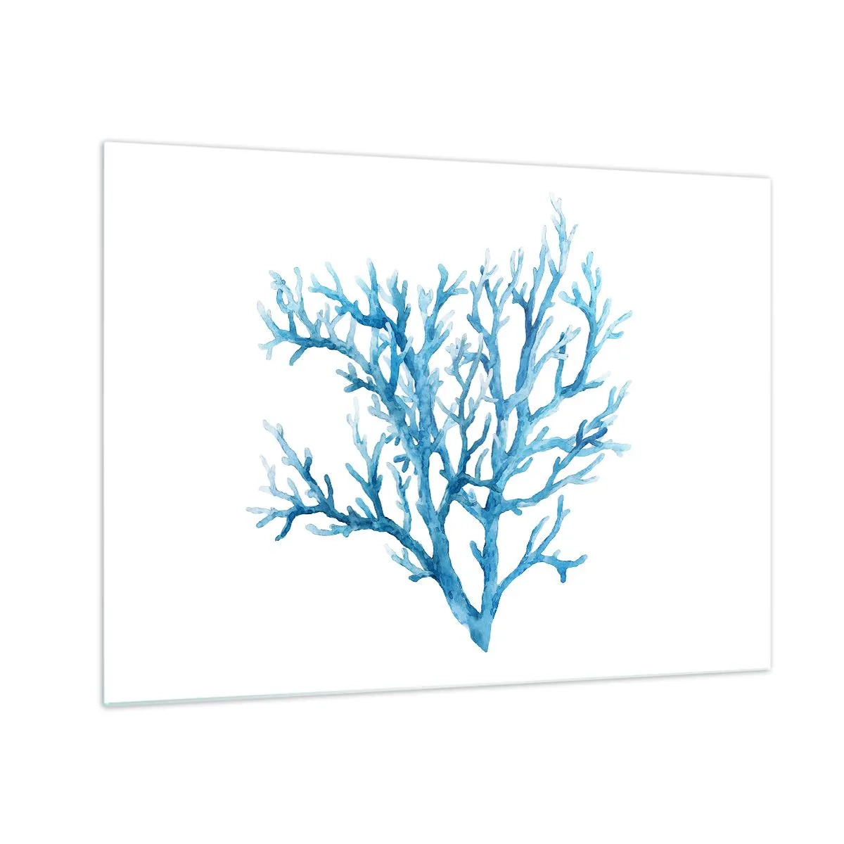 Schilderen op glas - Een delicate aquarel van blauw koraal - 70x50cm - Nautische filigraan - Moderne wanddecoratie voor woonkamer en slaapkamer ARTTOR