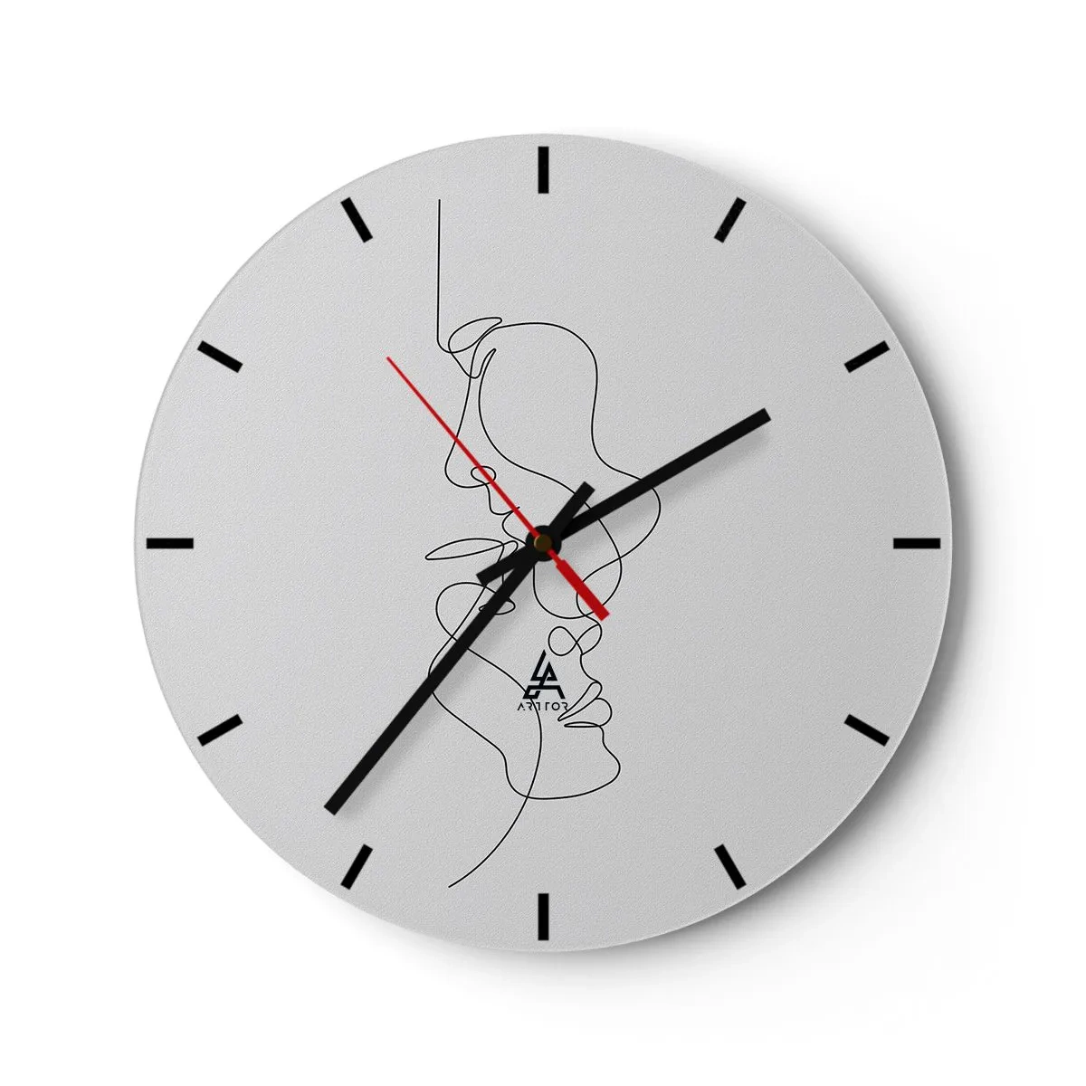 Wandklok - Klok - Minimalistische gezichtscontouren in zwarte lijnen op een witte achtergrond - 30x30cm - De hitte van bittere verlangens - Moderne wanddecoratie voor woonkamer, keuken en slaapkamer ARTTOR