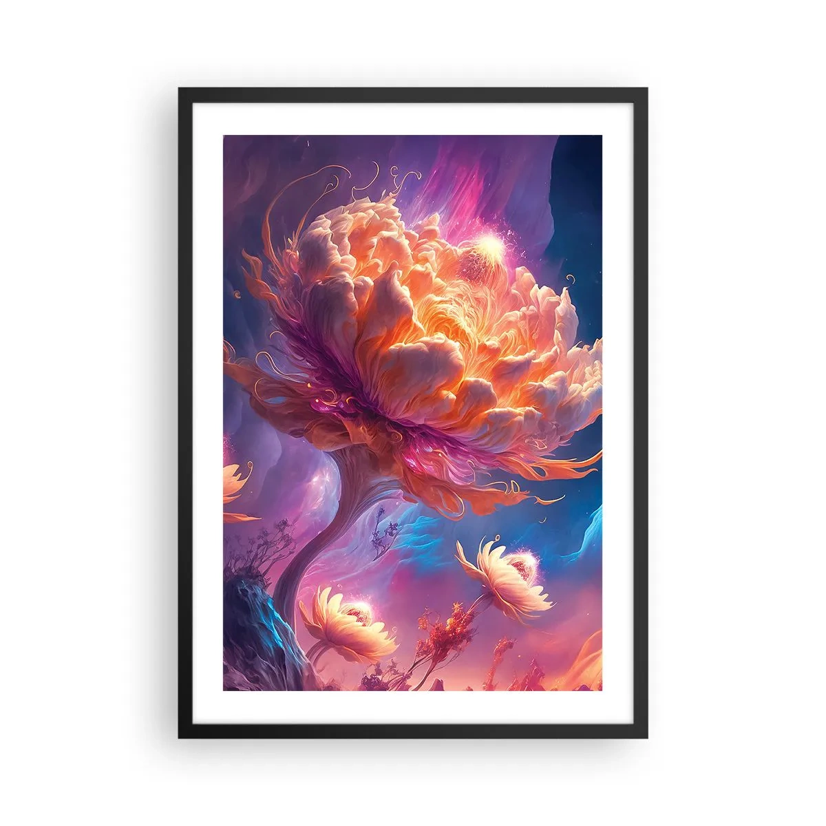 Poster in een zwarte lijst - Een fantastische boom in de vorm van een bloeiende bloem - 50x70cm - Andere wereld - Moderne wanddecoratie voor woonkamer en slaapkamer ARTTOR