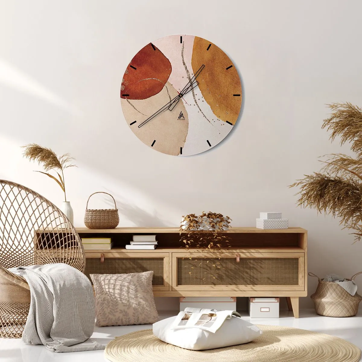 Wandklok - Klok - Abstracte compositie met aardse kleurvlekken - 30x30cm - Rondheid en beweging - Moderne wanddecoratie voor woonkamer, keuken en slaapkamer ARTTOR