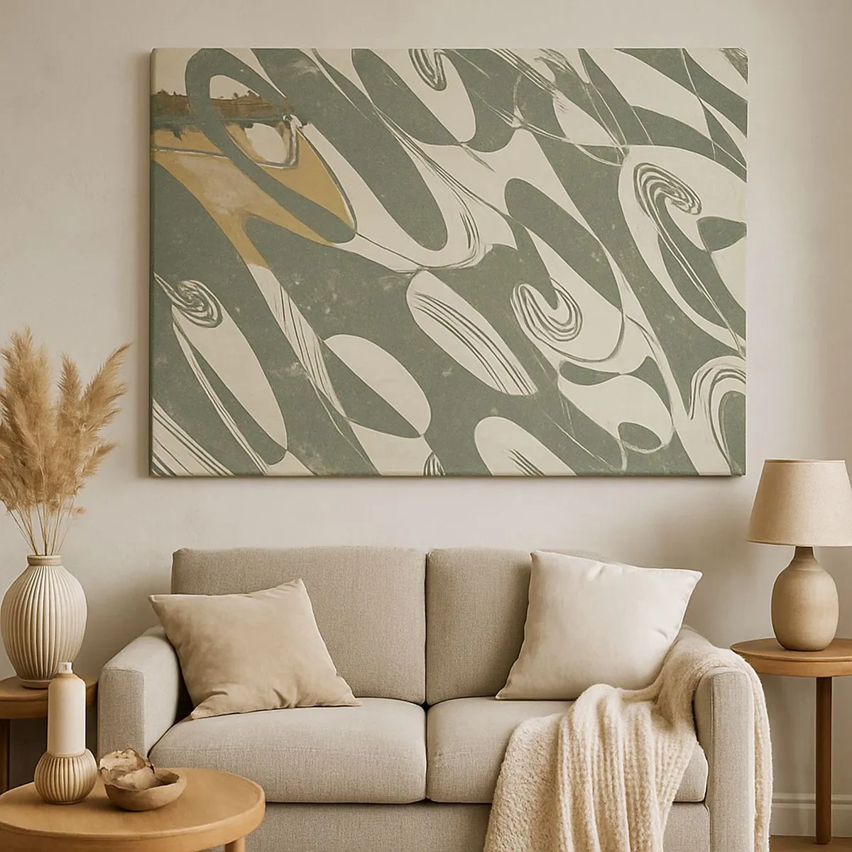 Schilderen op canvas - Dynamische vormen in tinten groen en goud - 70x50cm - Ritmische abstractie - Moderne wanddecoratie voor woonkamer en slaapkamer ARTTOR