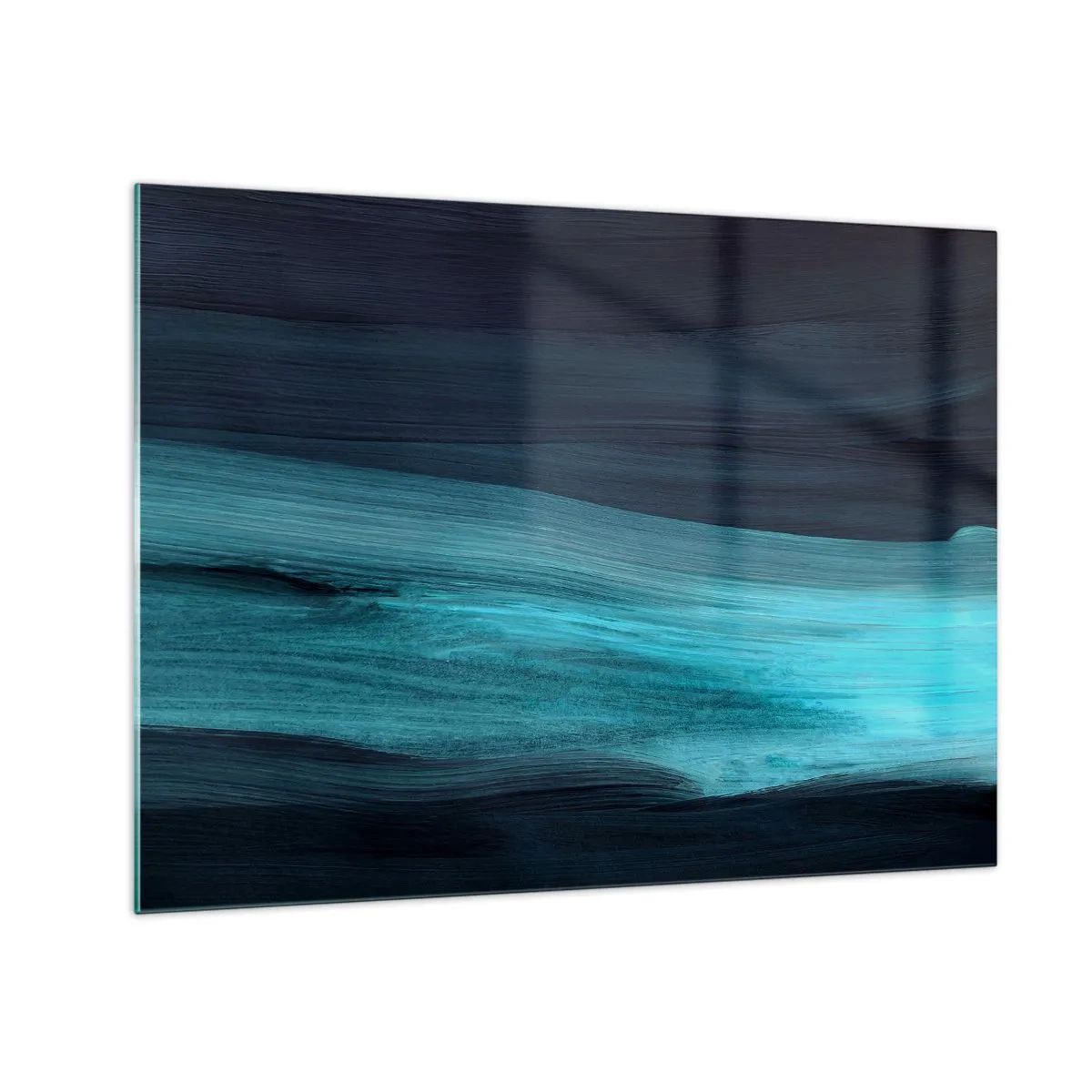 Schilderen op glas - Abstracte golf in tinten turquoise en marineblauw - 70x50cm - Ga met de stroom mee - Moderne wanddecoratie voor woonkamer en slaapkamer ARTTOR