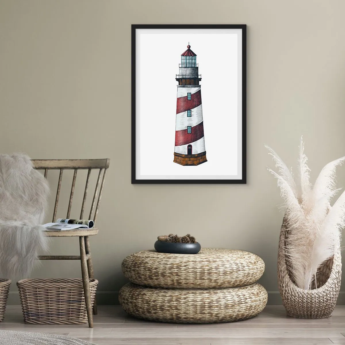 Poster in een zwarte lijst - Klassieke vuurtorenillustratie - 50x70cm - Altijd op zijn hoede - Moderne wanddecoratie voor woonkamer en slaapkamer ARTTOR