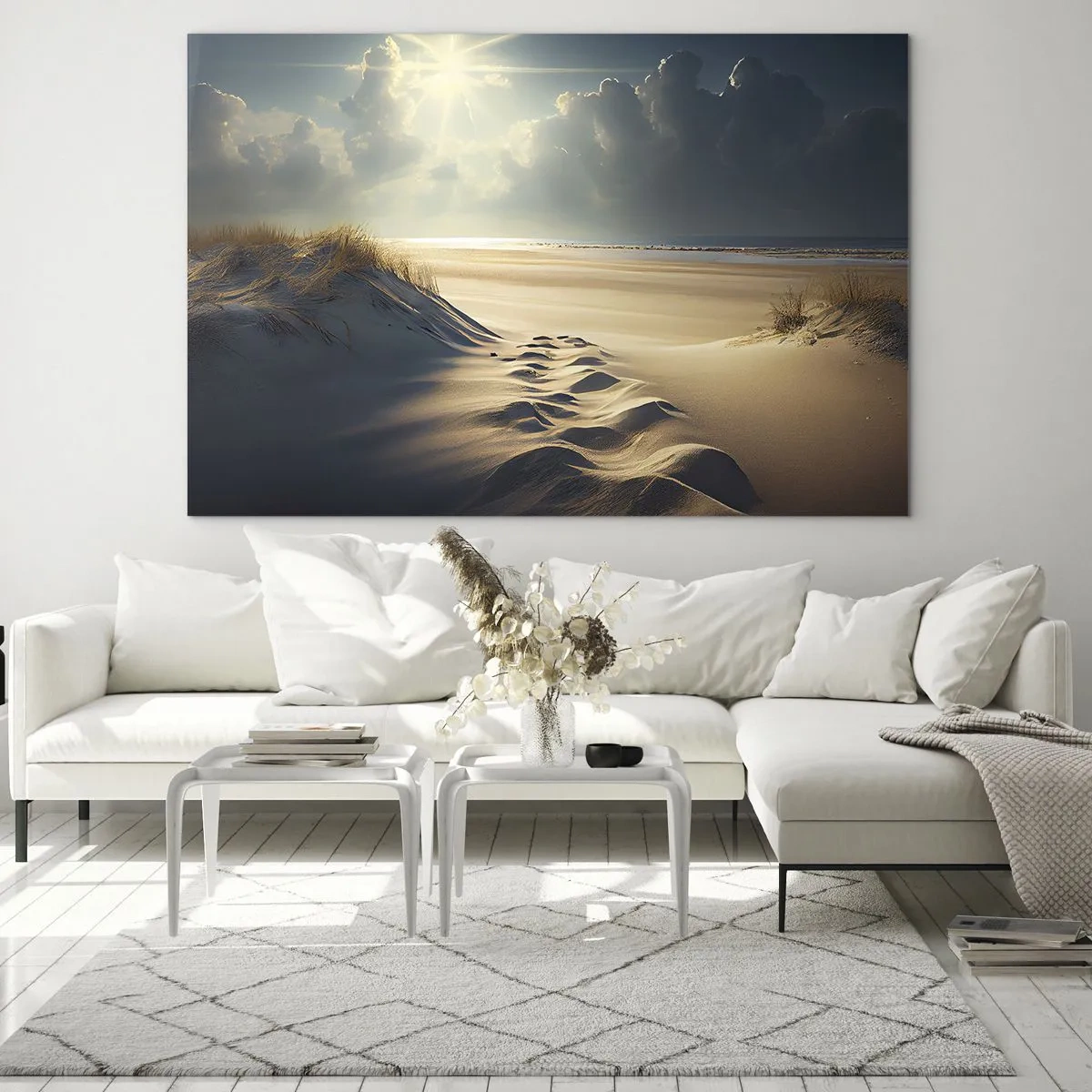 Schilderen op glas - Gouden duinen verlicht door de zonnestralen - 70x50cm - Een rustgevend landschap - Moderne wanddecoratie voor woonkamer en slaapkamer ARTTOR