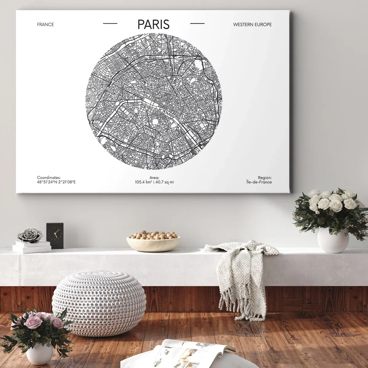 Schilderen op canvas - Kaart van Parijs in minimalistische stijl - 70x50cm - Anatomie van Parijs - Moderne wanddecoratie voor woonkamer en slaapkamer ARTTOR