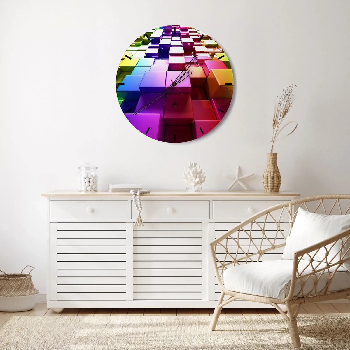 Wandklok - Klok - Kleurrijke kubussen in een geometrische compositie - 30x30cm - Op-art samen in een team - Moderne wanddecoratie voor woonkamer, keuken en slaapkamer ARTTOR