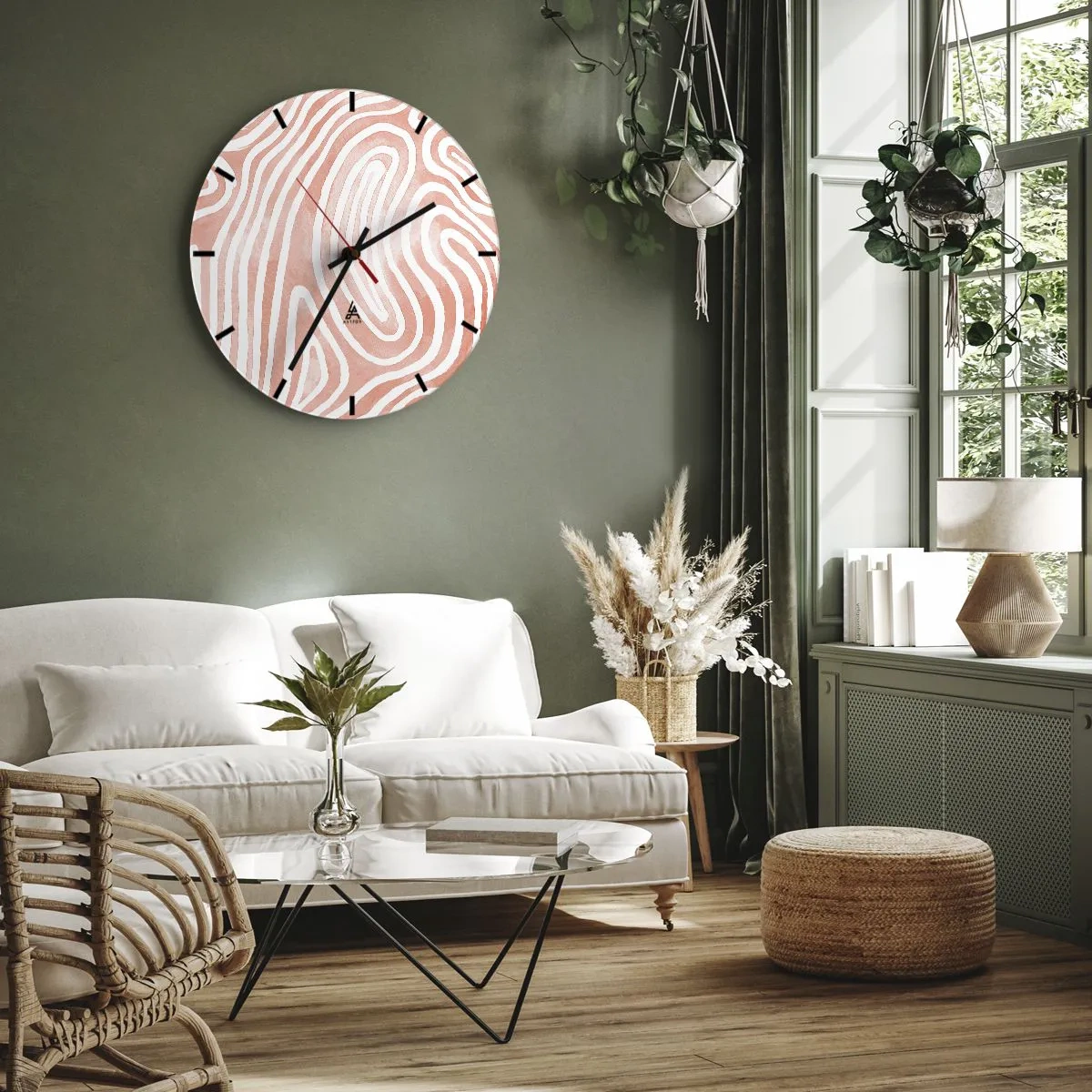Wandklok - Klok - Abstract patroon dat lijkt op vingerafdrukken in roze - 30x30cm - In het koraallabyrint - Moderne wanddecoratie voor woonkamer, keuken en slaapkamer ARTTOR