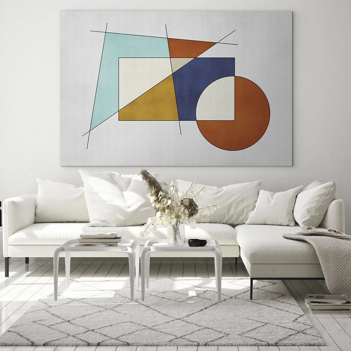 Schilderen op glas - Kleurrijke geometrische vormen op een lichte achtergrond in modernistische stijl - 70x50cm - Abstractie: modernistisch plezier - Moderne wanddecoratie voor woonkamer en slaapkamer ARTTOR