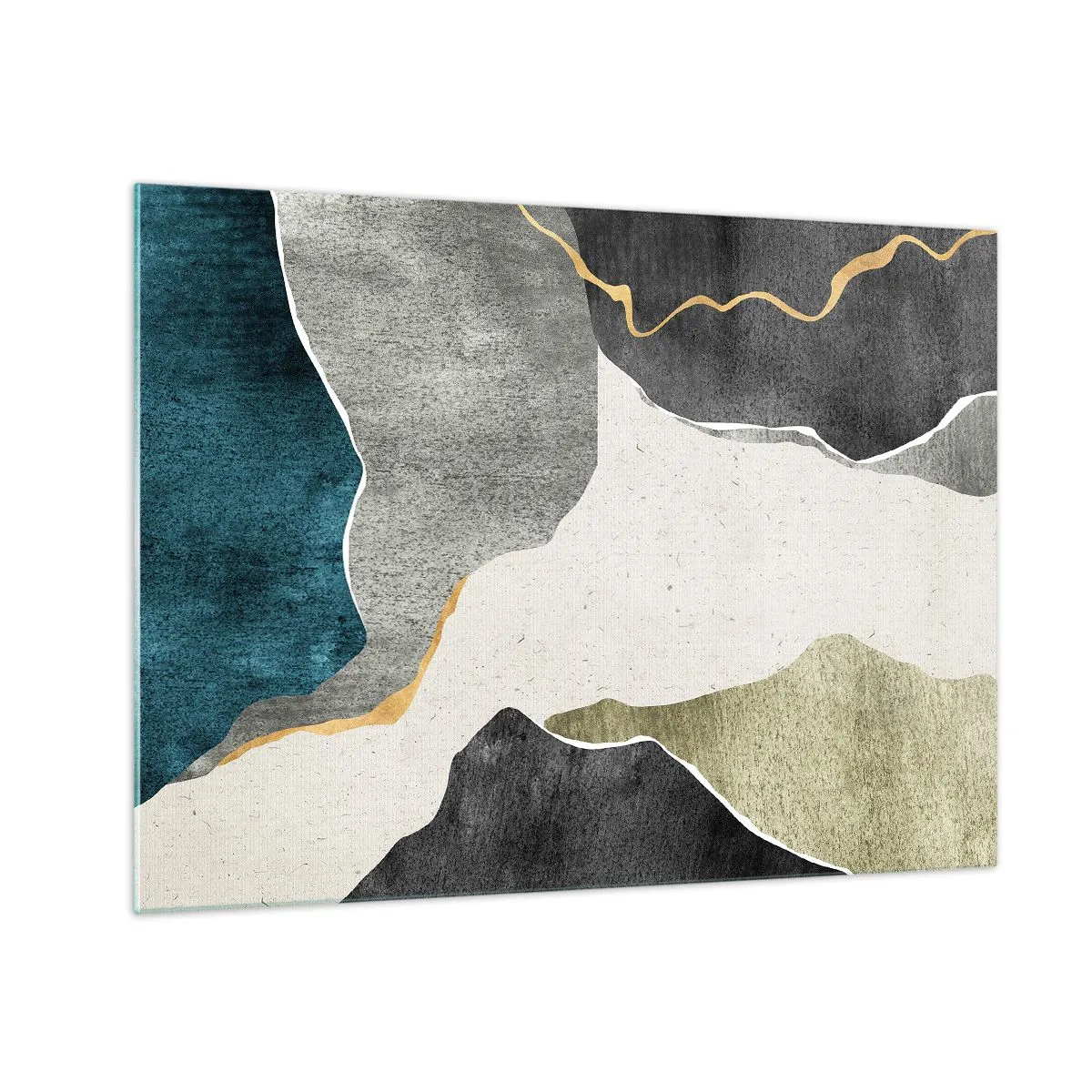 Schilderen op glas - Abstract mozaïek met organische vormen en een gouden lijn - 70x50cm - Mozaïekcompositie met gouddraad - Moderne wanddecoratie voor woonkamer en slaapkamer ARTTOR