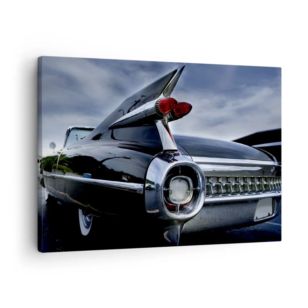 Schilderen op canvas - Een klassieke retro-auto met glanzend chroom en vinnen - 70x50cm - Daarom is het mooi! - Moderne wanddecoratie voor woonkamer en slaapkamer ARTTOR