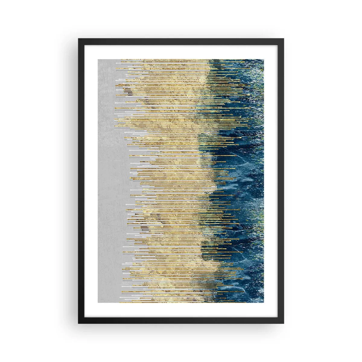 Poster in een zwarte lijst - Een abstracte compositie geïnspireerd op een goudkleurig strand en de oceaan. - 50x70cm - Vergulde grens - Moderne wanddecoratie voor woonkamer en slaapkamer ARTTOR