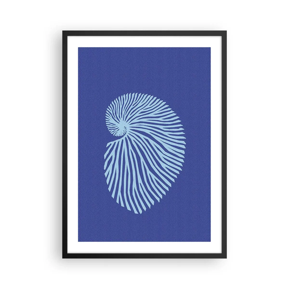 Poster in een zwarte lijst - Gestileerde schelpafbeeldingen in een spiraalvorm - 50x70cm - De geboorte van de schelp - Moderne wanddecoratie voor woonkamer en slaapkamer ARTTOR