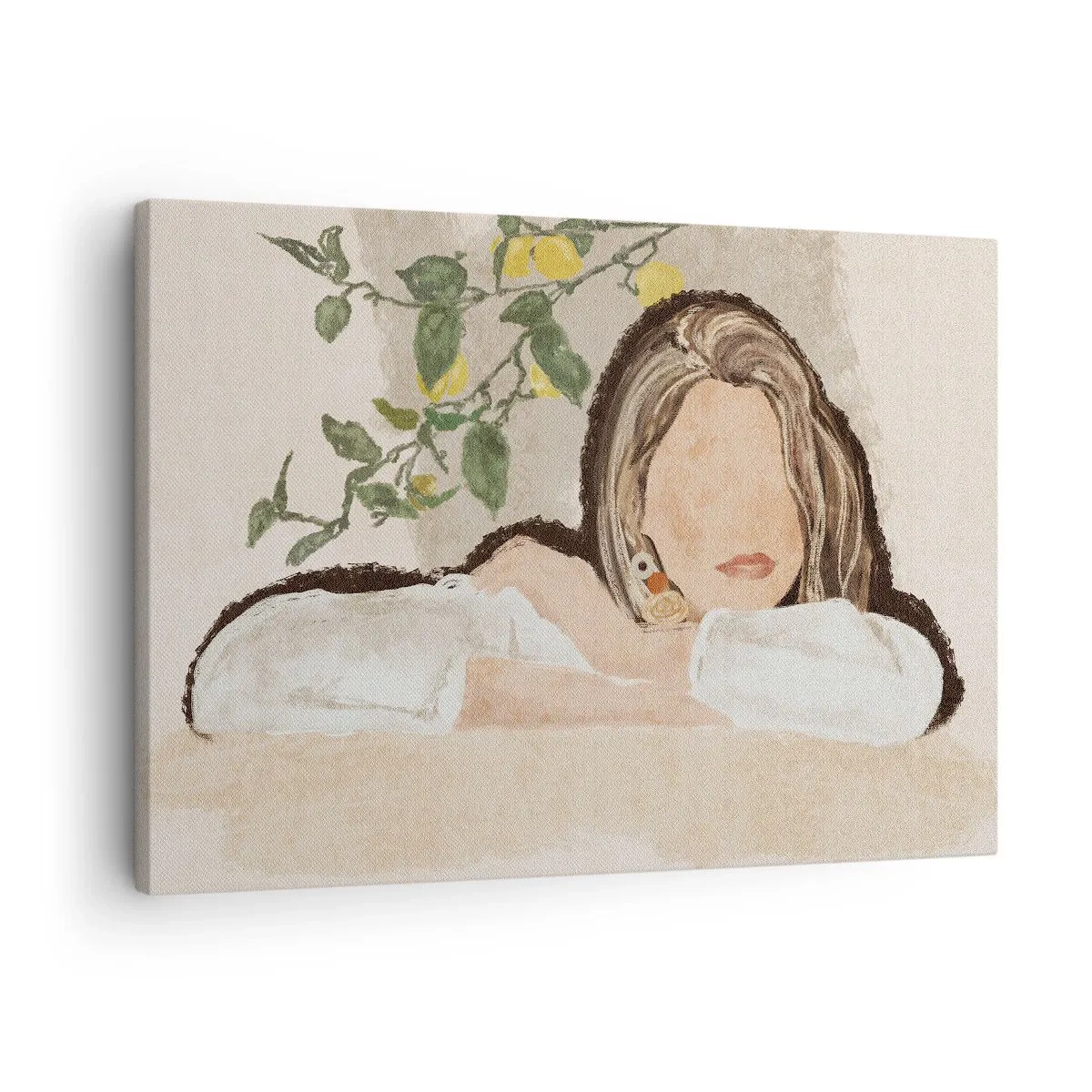 Schilderen op canvas - De figuur van een vrouw tegen de achtergrond van een citroenboom - 70x50cm - Zuidelijke schoonheid - Moderne wanddecoratie voor woonkamer en slaapkamer ARTTOR