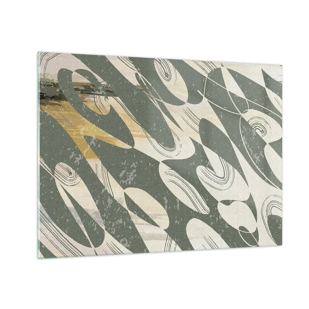Schilderen op glas - Een groene en beige compositie met dynamische organische vormen - 70x50cm - Ritmische abstractie - Moderne wanddecoratie voor woonkamer en slaapkamer ARTTOR