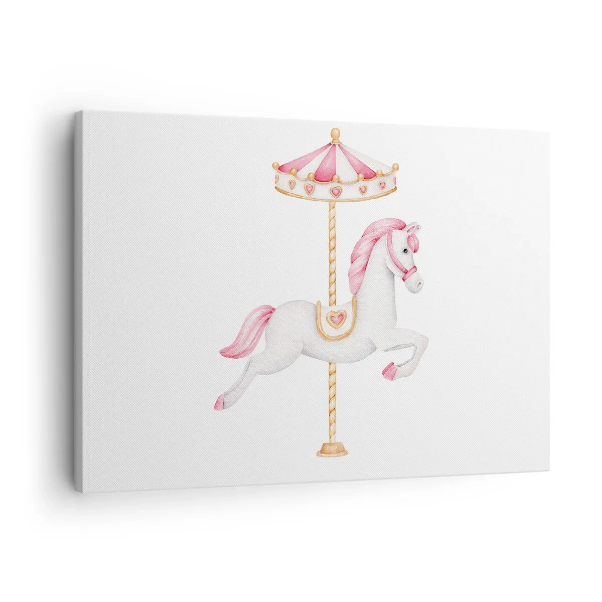 Schilderen op canvas - Een draaimolenpaard in pasteltinten roze - 70x50cm - Hij raakte de grond rennend - Moderne wanddecoratie voor woonkamer en slaapkamer ARTTOR