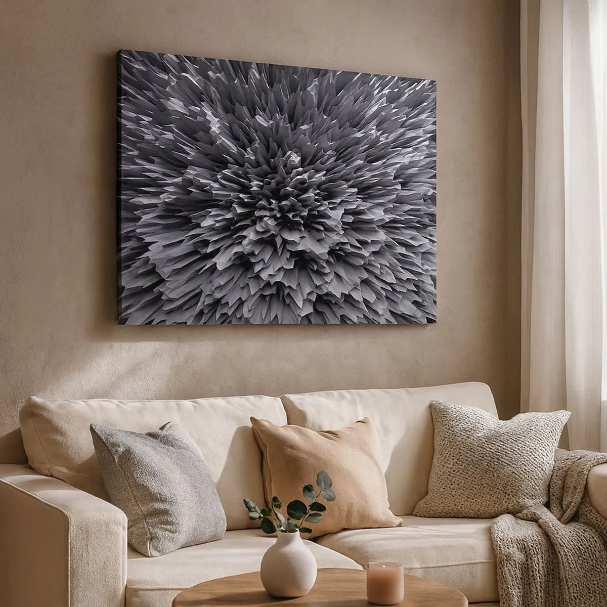 Schilderen op canvas - Abstracte structuur in grijstinten - 70x50cm - Strikter kan het niet - Moderne wanddecoratie voor woonkamer en slaapkamer ARTTOR
